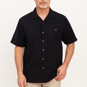 Island Shores Men's Large Black Button-Down Shirt Casual Vacation Summer